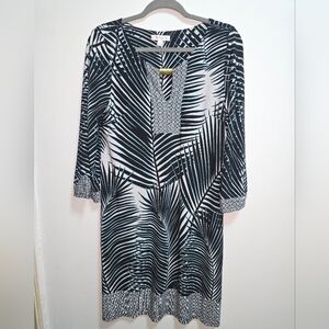 London Times Black and Blue Patterned Dress Size 12